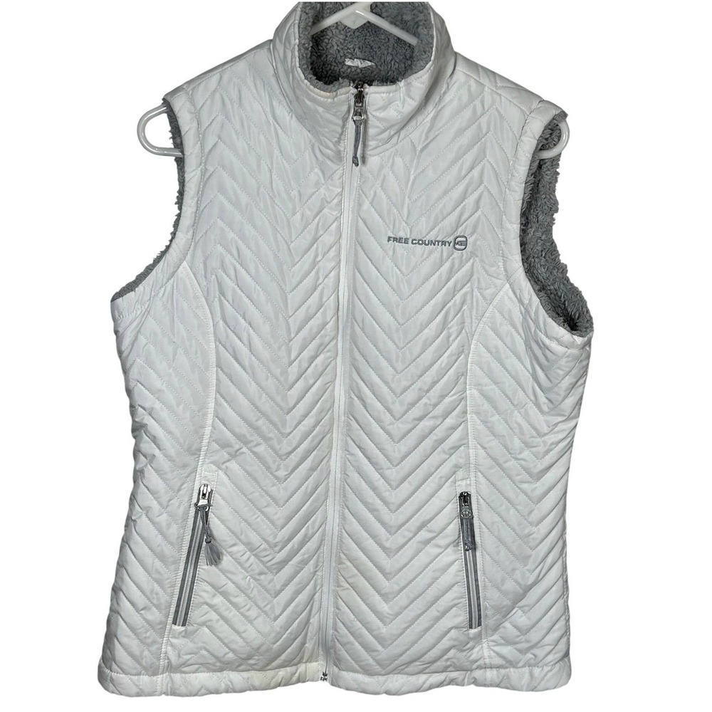 Free Country Puffer Vest Women's Size Medium White Full Zip Fleece Lined Pockets